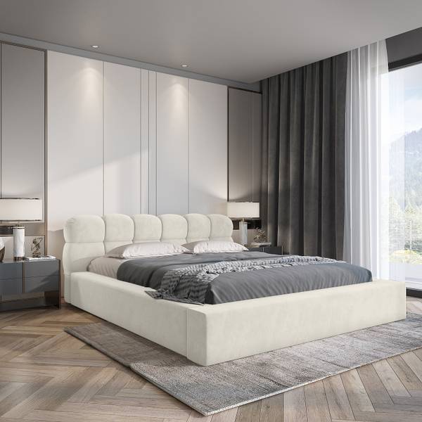 Gestoffeerd bed Paulon crèmewit - Breedte: 180 cm