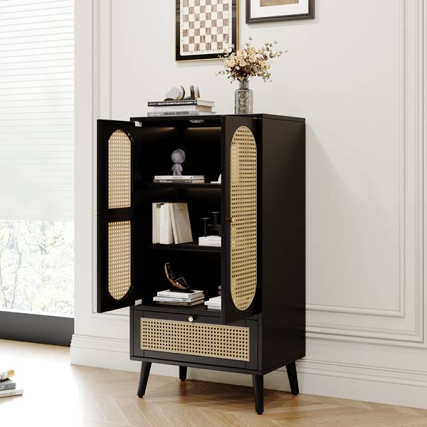 Armoire haute EveRattan Ⅳ Noir - Bois manufacturé - 40 x 111 x 60 cm