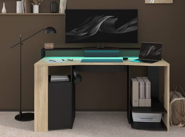 Gamingtisch Meta Schwarz - Braun - Holzwerkstoff - Metall - 152 x 88 x 62 cm