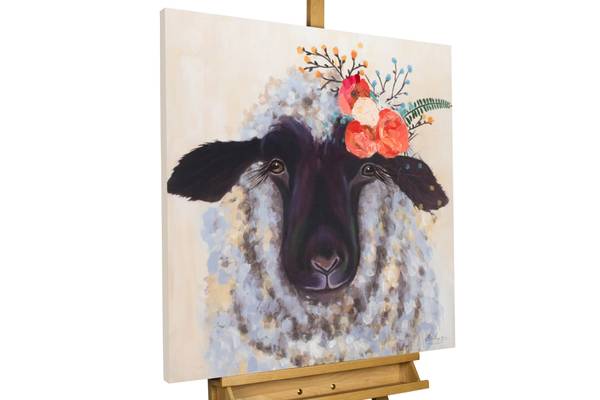 Acrylbild Handgemalt Lebensstil Zam Beige - Schwarz - Baumwollstoff - 80 x 80 x 4 cm