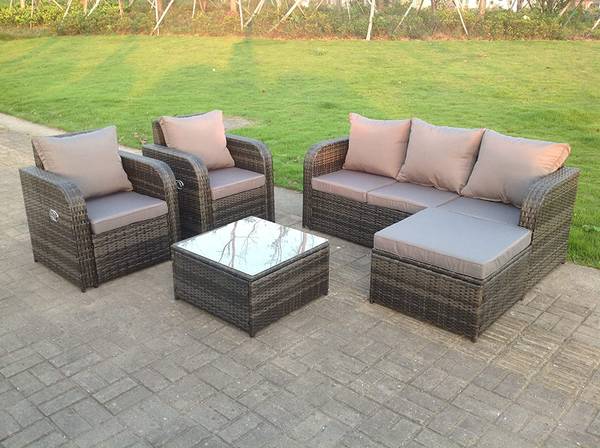 6 Sitzer Polyrattan Outdoor Gartenmöbel Grau - Webstoff - Polyresin - 67 x 79 x 177 cm