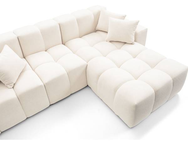 Ecksofa LOOPO Creme - Armlehne beidseitig montierbar - Ecke davorstehend rechts - Ottomane davorstehend rechts