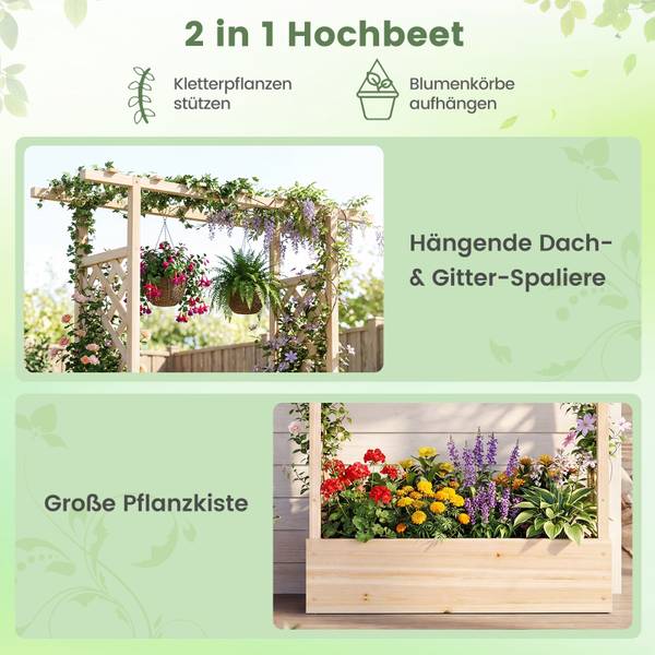 Blumenkasten mit Rankgitter 37524918 Beige - Holzwerkstoff - 110 x 227 x 35 cm