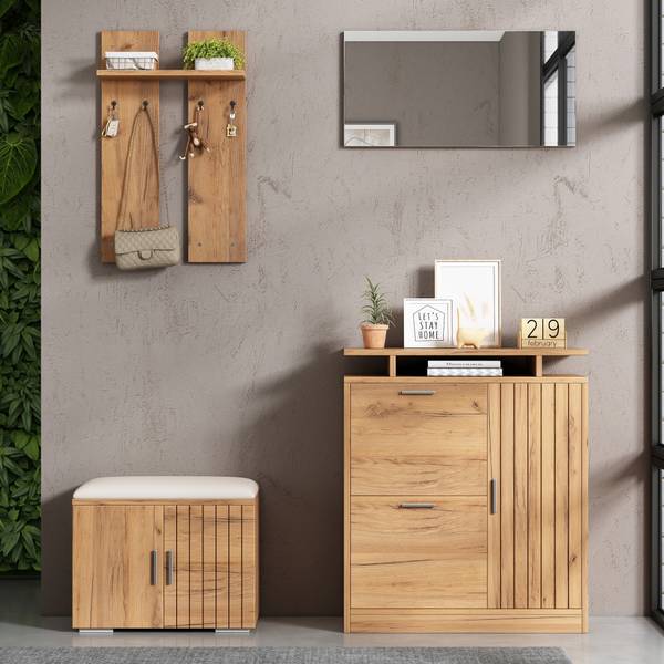 Kledingkastset NaturSHEF bruin - plaatmateriaal op houtbasis - 35 x 133 x 140 cm