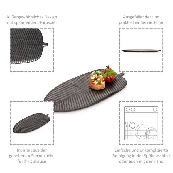 Servierteller Tombey Blattoptik Grau - Stein - 39 x 12 x 22 cm