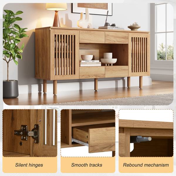 Sideboard Notus Ⅰ Braun - Holzwerkstoff - Massivholz - 140 x 71 x 35 cm
