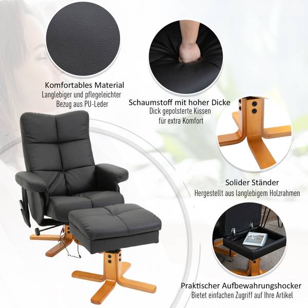 Massagestoel 700-111V02 zwarte essenhouten look - zwart