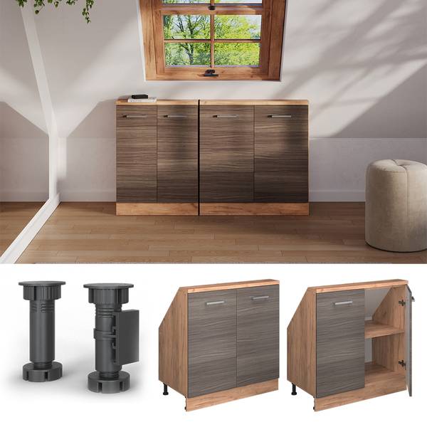 Meuble de rangement sous pente Rion56160 Imitation chêne - Gris platine - Largeur : 80 cm