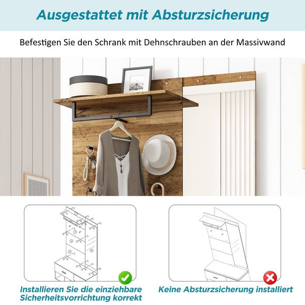 Garderoben-Set Cronus Ⅰ Braun - Eisen - Spiegelglas - 39 x 190 cm