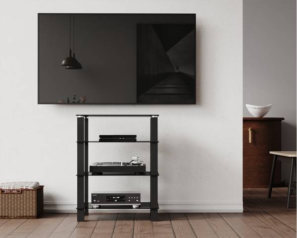 TV Rack Hifi Regal Schwarz - Glas - Metall - 43 x 77 x 47 cm