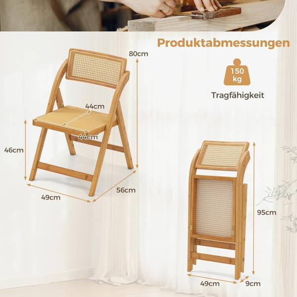 Klappstühle VH33993ZM-4DE(2er Set) Braun - Bambus - 49 x 80 x 56 cm