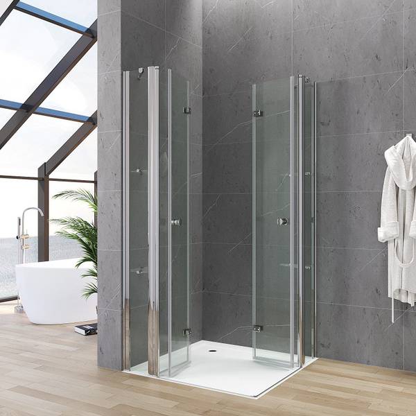 Eckeinstieg mit Falttür NIMES Silber - Glas - 145 x 187 x 145 cm