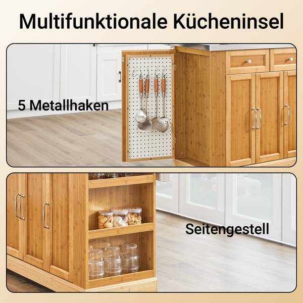 Kücheninsel FKW130-N Braun - Bambus - Holzwerkstoff - 46 x 93 x 107 cm