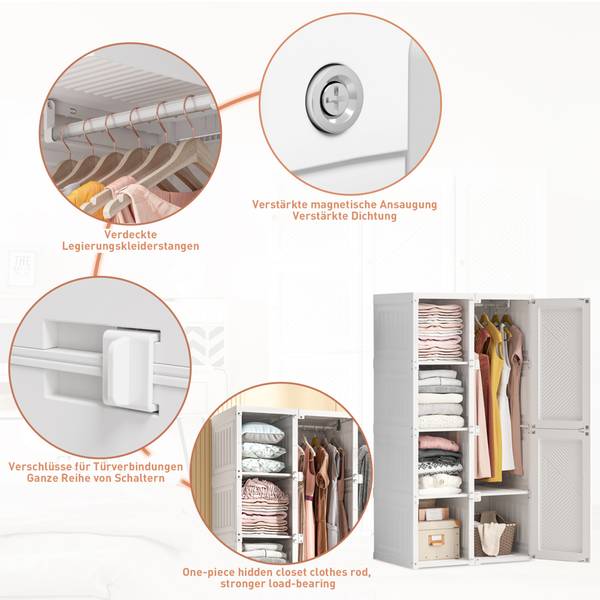 Kleiderschrank AHUI-2 Weiß - Kunststoff - 50 x 136 x 69 cm
