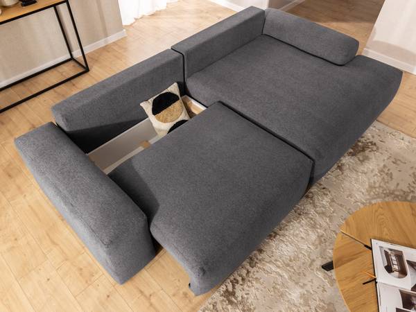 Ecksofa Lennon mit Hocker Graphit - Ecke davorstehend rechts