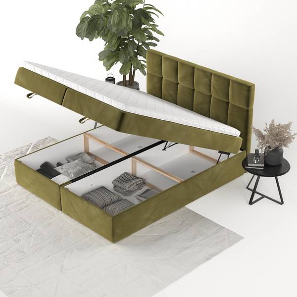 Boxspringbett SAVIO mit Stauraum Kronos Olivgrün - Liegefläche Breite: 140 cm