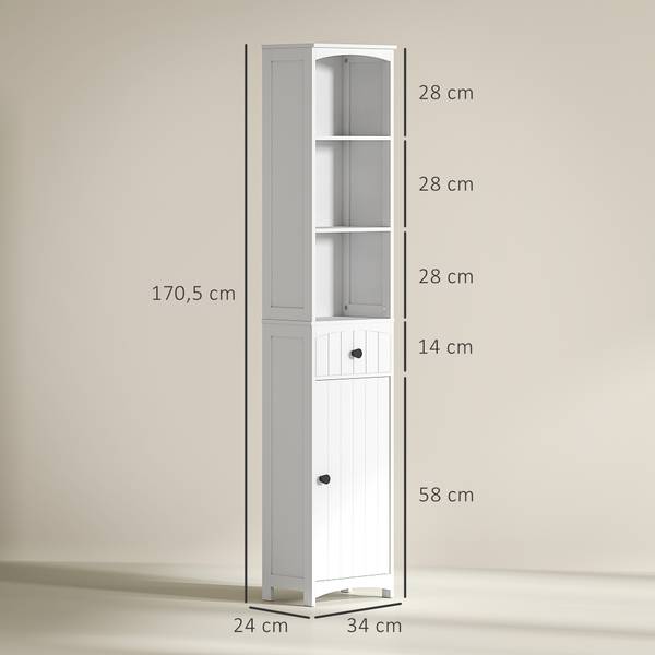 Hochschrank BB8069 Weiß - Massivholz - 24 x 170 x 34 cm