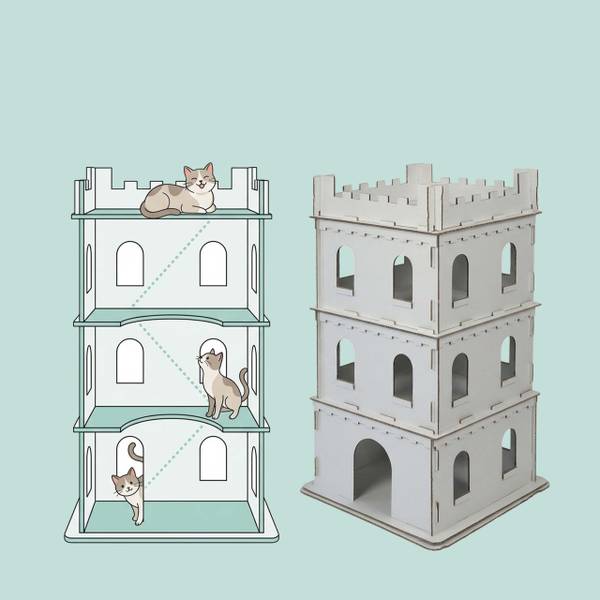 Katzenburg XL aus Pappe Weiß