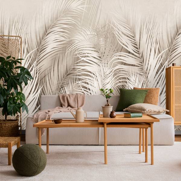 Vlies-Fotobehang PALMBLADEREN Planten beige - 460 x 300 x 300 cm