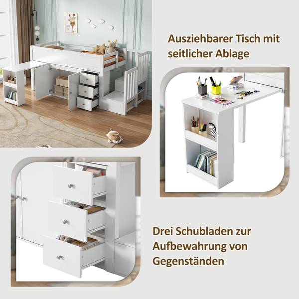 Hochbett BB3564 Weiß - Massivholz - 95 x 111 x 250 cm