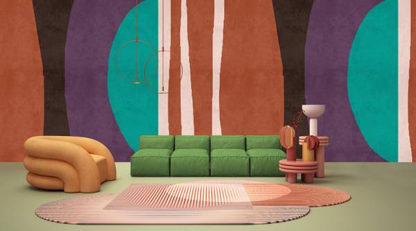 Fototapete Siesta Walls by Patel Beige - Braun - Grün - Violett - Fleece - 400 x 270 x 1 cm