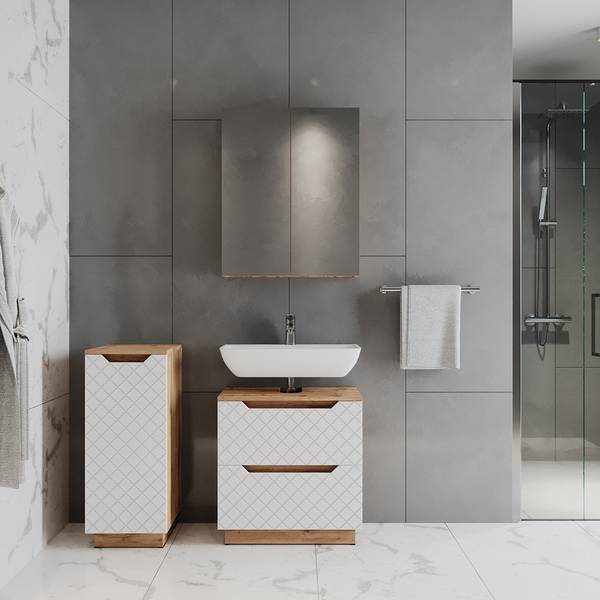Meubles bain Lotta 59448 Imitation chêne dakota - Blanc