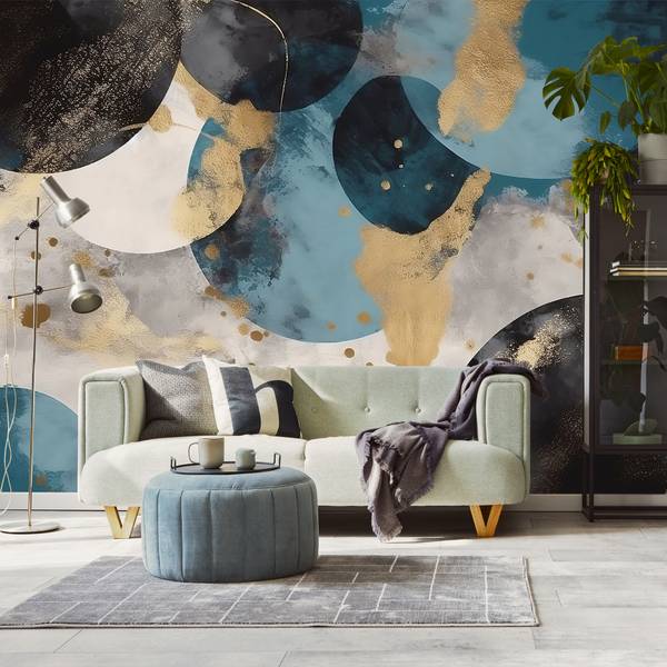 Fototapete ABSTRAKTION moderne Muster Blaugrau - 405 x 270 x 270 cm