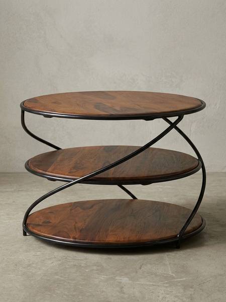 Couchtisch BAKONY mit drei Ablagen Braun - Sheesham - 58 x 40 x 58 cm