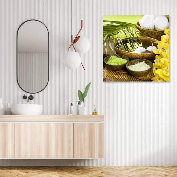 Wandbild blumen palme kerze 60 x 60 cm