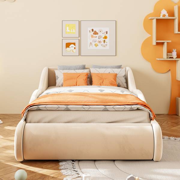 Polsterbett Muses Ⅰ Beige - Holzwerkstoff - Textil - 99 x 59 x 212 cm