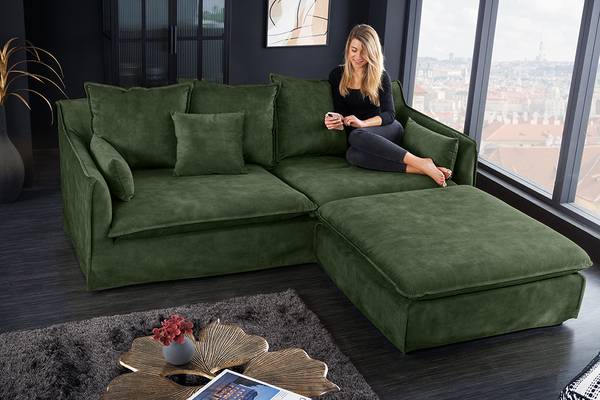 Hocker HEAVEN Grün - Polyester - Webstoff - Samt - Pappel - 100 x 42 x 100 cm