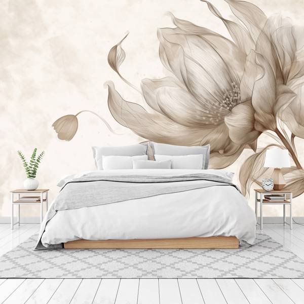 Vlies-Fotobehang NATUURLIJKE Bloem Plant beige - bruin - grijs - vlies - 315 x 210 x 210 cm