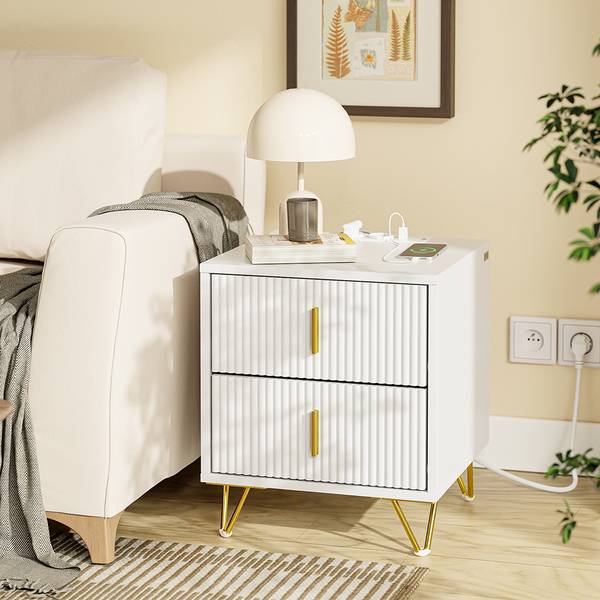 Nachttisch FBT115-E-W Weiß - Holzwerkstoff - Massivholz - Holz teilmassiv - 40 x 47 x 40 cm