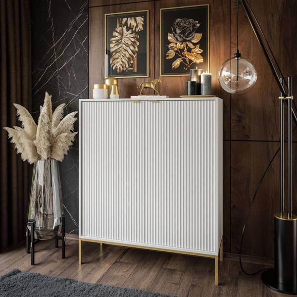 CORTADO GOLD Hochkommode K104 Weiß - Aluminium - 104 x 125 x 39 cm