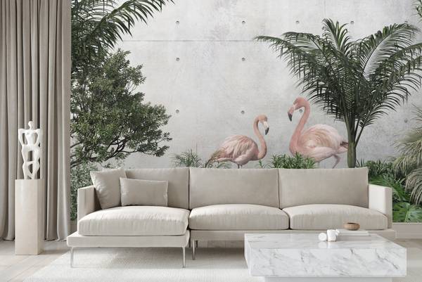 Fototapete PFLANZEN Flamingos Beton 135 x 90 x 90 cm