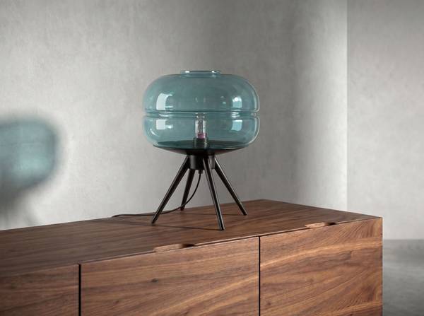 Tischlampe 8095 Blau - Edelstahl - Farbglas - 29 x 35 x 29 cm