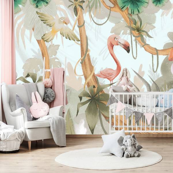 Papier Peint Pour Enfant OISEAUX Plantes Beige - 300 x 210 x 210 cm
