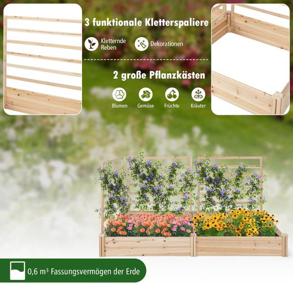 Hochbeet SF6217ZM Braun - Massivholz - 114 x 110 x 222 cm