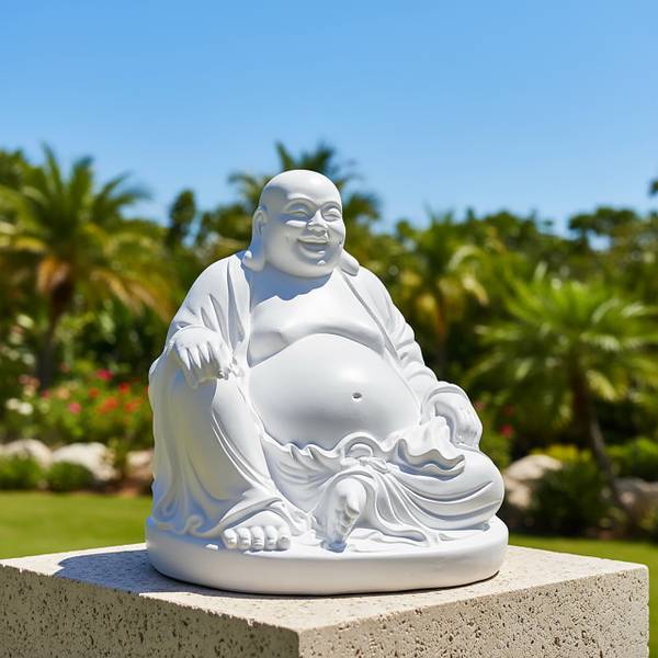 Buddha Figur lachend 45 cm Weiß - Polyresin - 43 x 45 x 43 cm