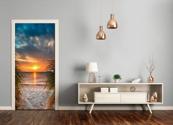 Türaufkleber Sonnenuntergang am Meer Blau - Textil - 85 x 205 x 1 cm