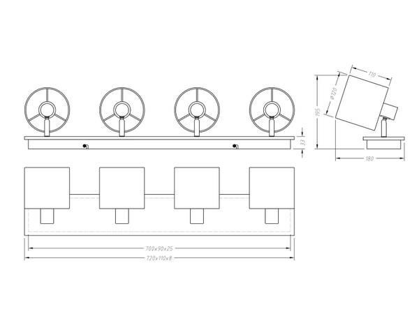 Deckenspot 4flammig Schirm Schwarz-Gold Schwarz - Strukturstoff - 70 x 19 x 18 cm