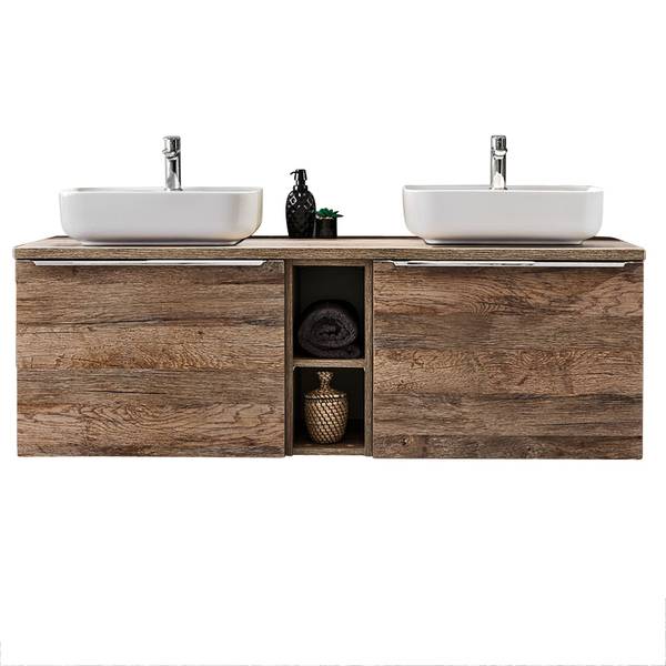 Badmöbel-Set PUEBLA-56-123 6er-Set Braun - Holzwerkstoff - 140 x 63 x 46 cm