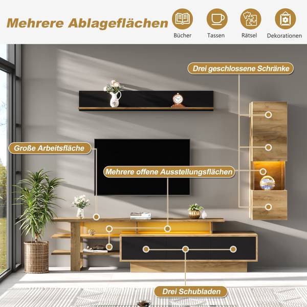 Wohnwand  Cronus Ⅰ（3-tlg） Schwarz - Braun - Holzwerkstoff - Kunststoff - 40 x 100 x 180 cm