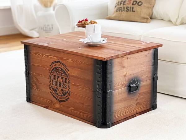 Truhe "Coffee Works" massiv Holz Vintage Braun - Eisen - 80 x 44 x 55 cm