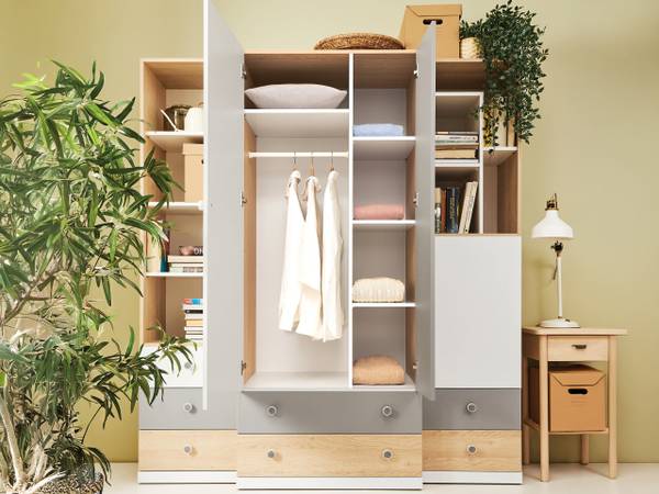 Kleiderschrank Pixel 03 Braun - Grau - Weiß - Holzwerkstoff - 80 x 190 x 50 cm