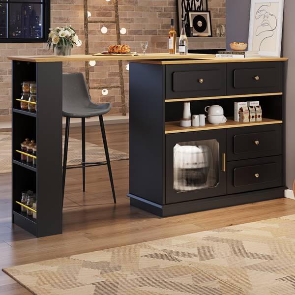 Bartisch Ausziehbar Oveox BL Schwarz - Holzwerkstoff - Metall - 56 x 105 x 181 cm
