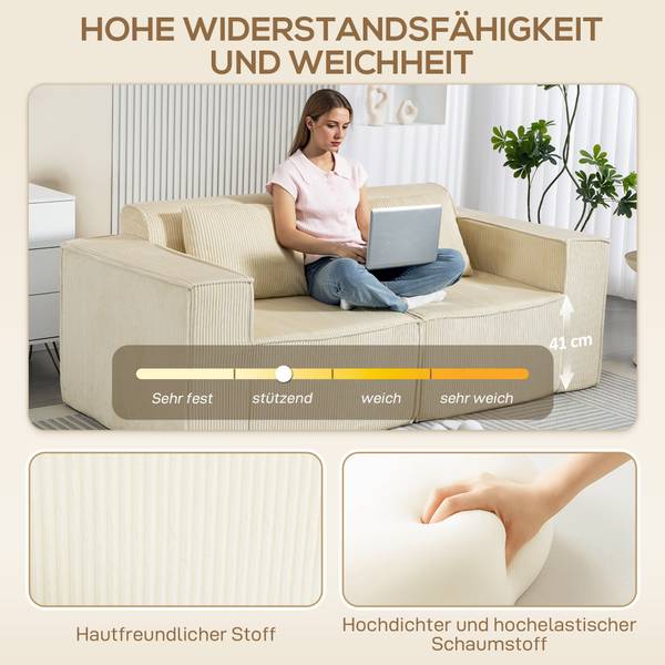 3 Sitzer Sofa 83B-509V00BG Beige - Cord - 90 x 76 x 202 cm