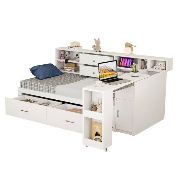 Kinderbed Hebe Ⅱ wit - plaatmateriaal op houtbasis - massief hout - 130 x 100 x 232 cm