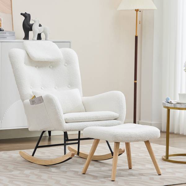 Fauteuil Bascule  Mercury Ⅱ（2-él. ） Marron - Blanc - Flanelle - Polyester - Peluche - Chêne - 73 x 102 x 92 cm