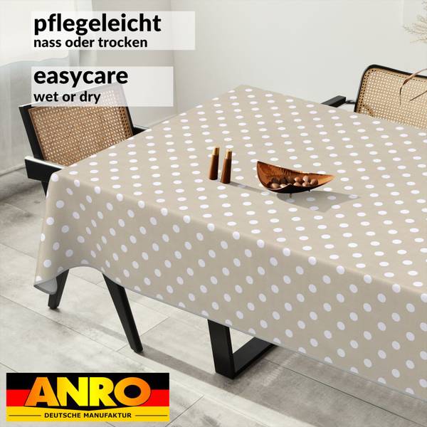 Wachstuchtischdecke Punkte mit SAUM Beige - Kunststoff - 140 x 1 x 100 cm